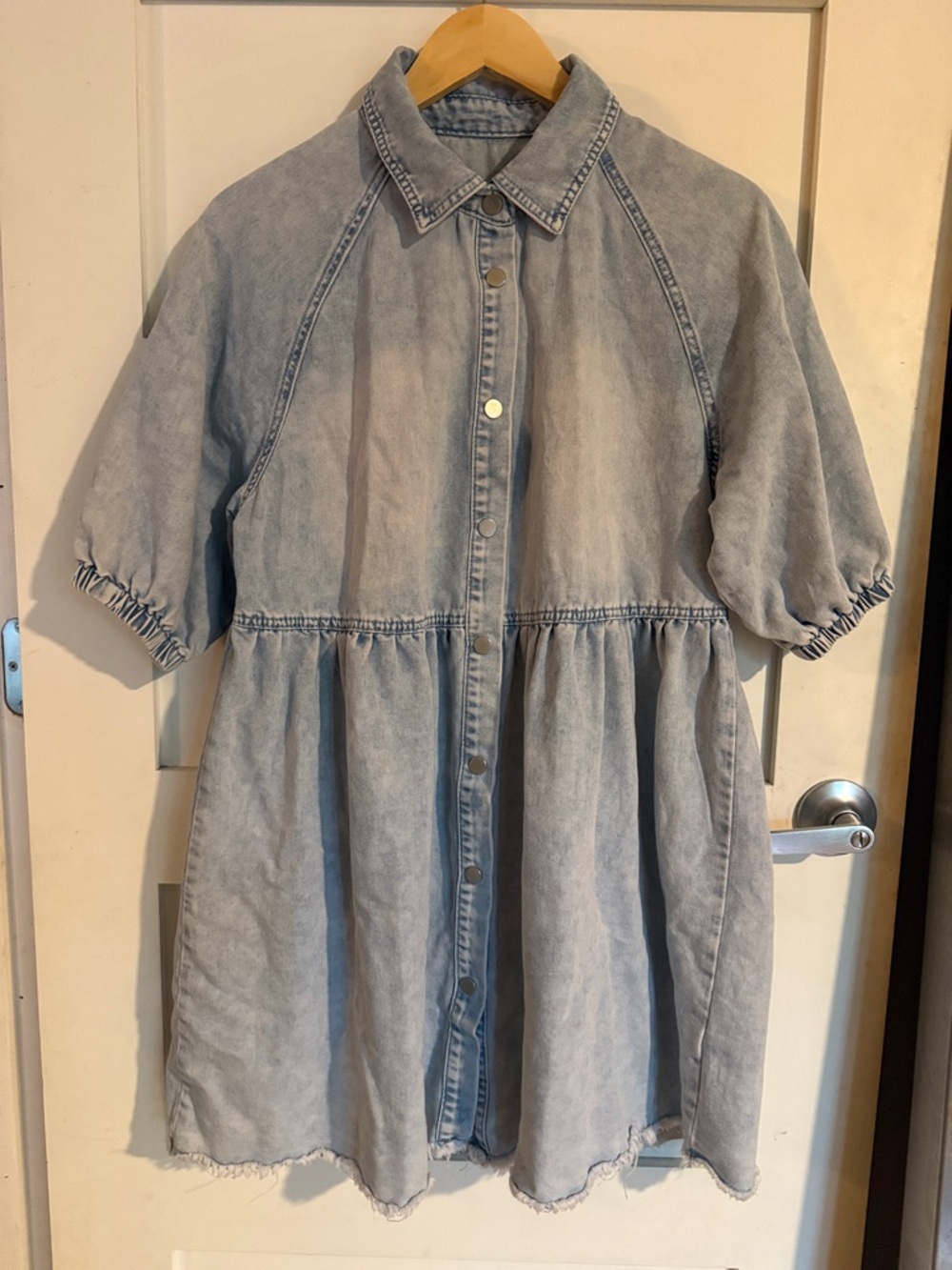 Light Wash Denim snap Front Dress